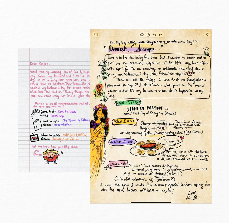 Sample lettres between penpals