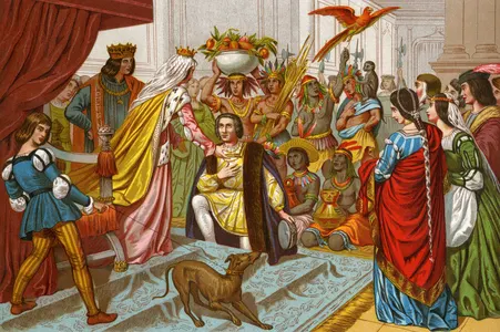 The Spanish monarchs receive Columbus in Barcelona after this first voyage (illustrated)