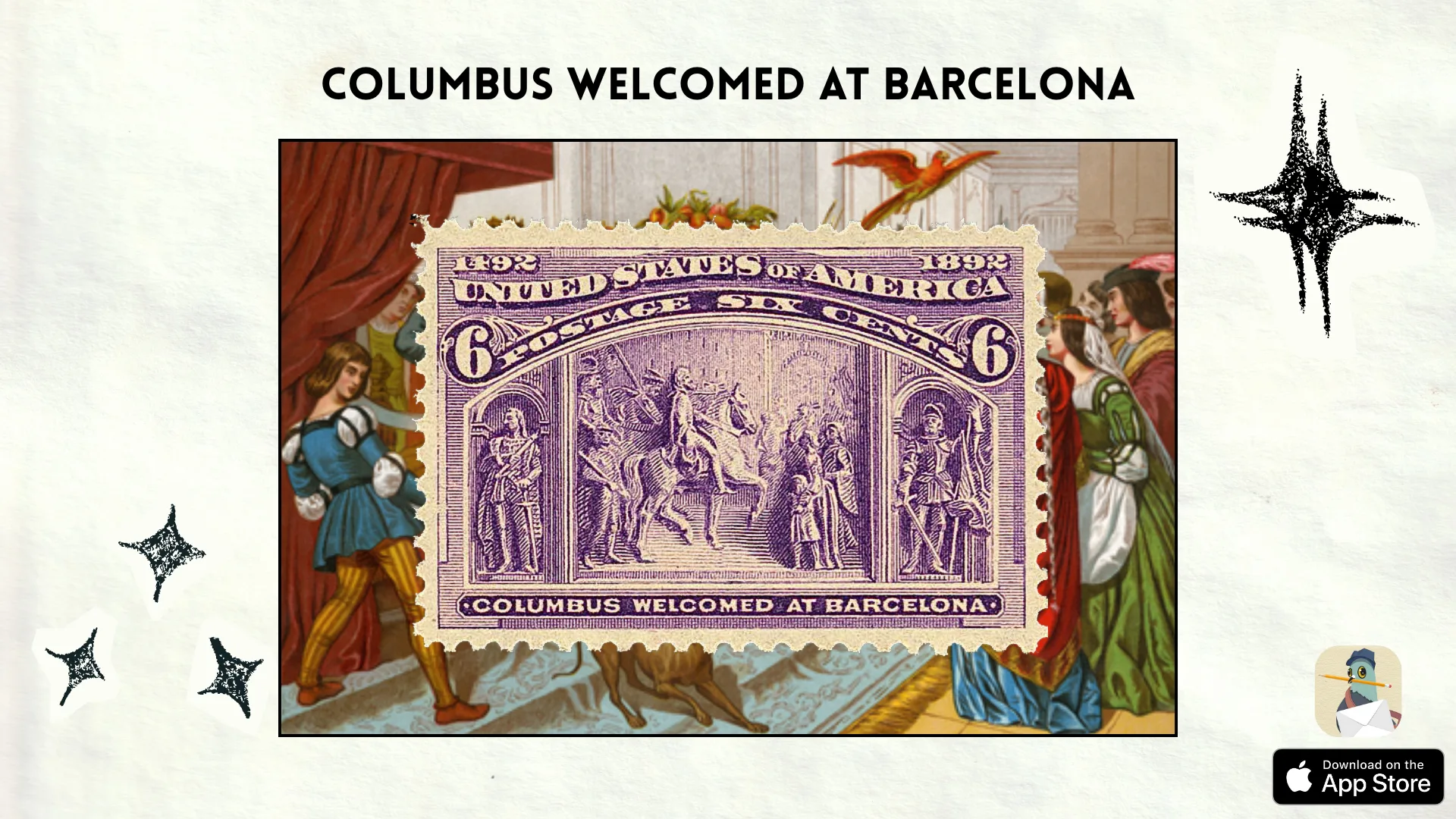 what made the “columbus welcomed at barcelona” stamp so special?