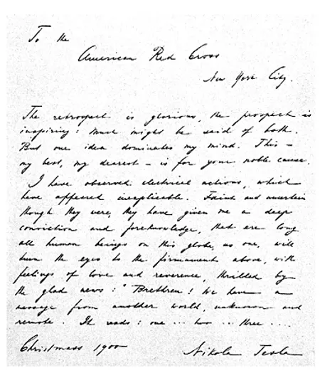 The actual lettre in Nikola Tesla’s handwriting. (Source:- Tesla Science Center)
