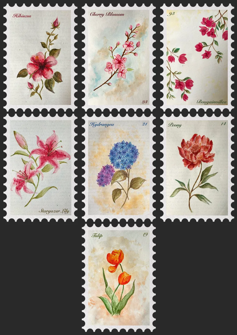 Stamps from Nafisa’s first set, available at the Lettre Post Office!